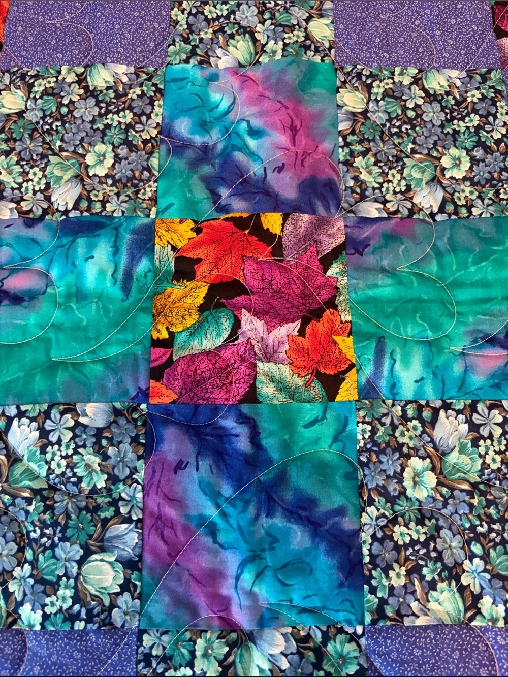 Handmade Multicolor Patchwork Quilt - Purple & Teal